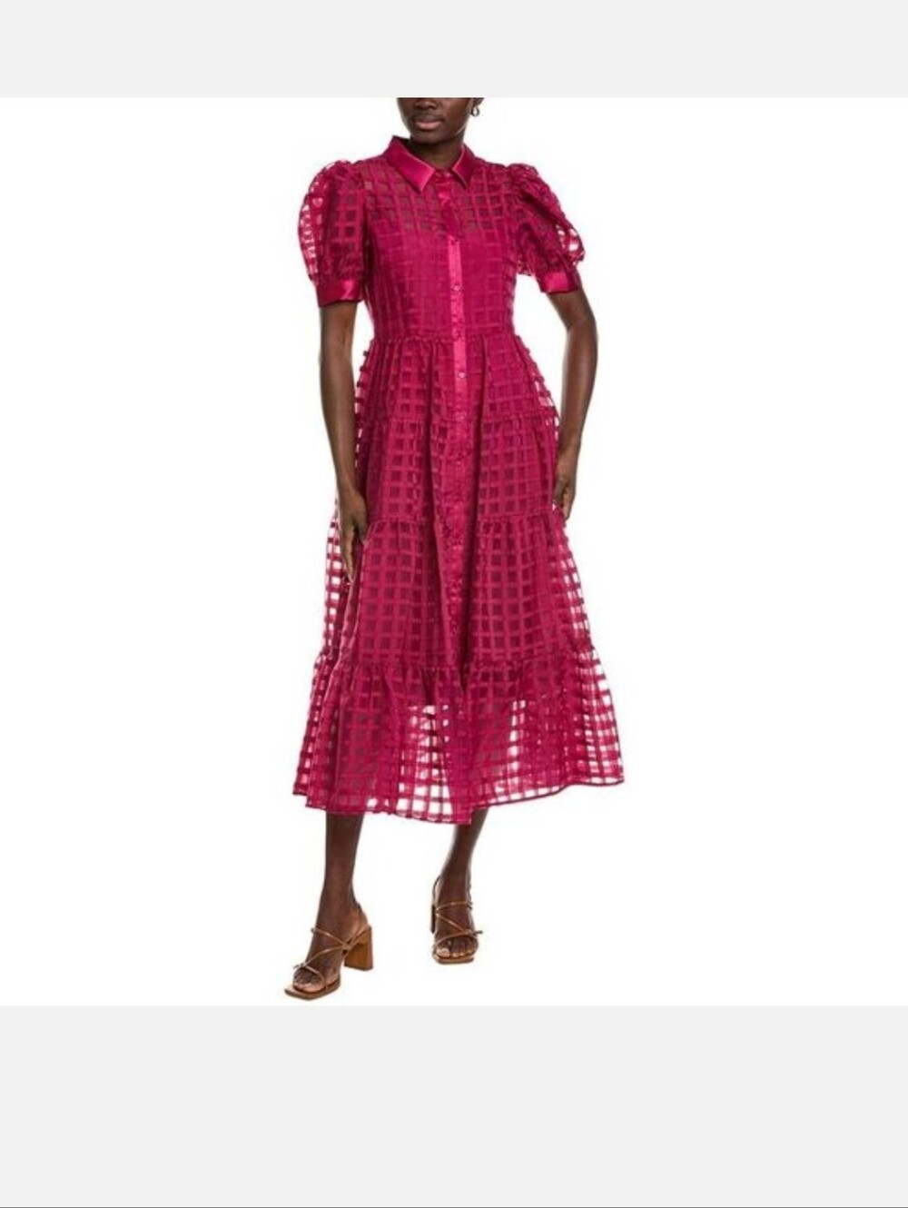 English Factory Fuchsia Checkered Sheer Maxi Dress